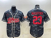 Men's San Francisco 49ers #23 Christian McCaffrey Grey Camo With Patch Cool Base Stitched Baseball Jersey,baseball caps,new era cap wholesale,wholesale hats